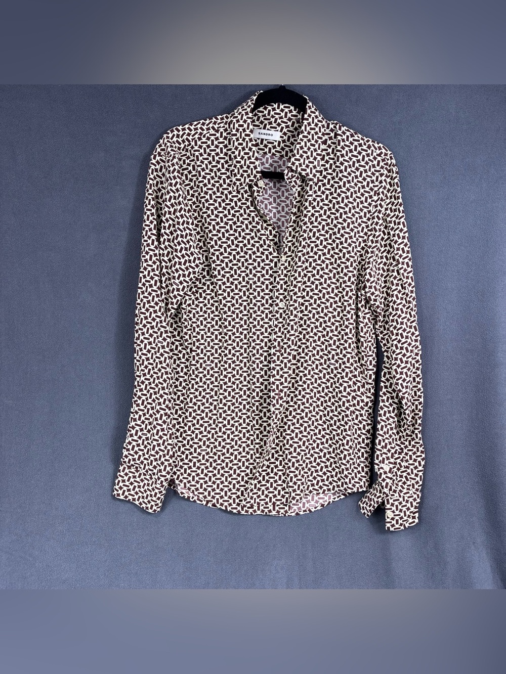Sandro Brown & White Geometric-Print Button-Down Shirt